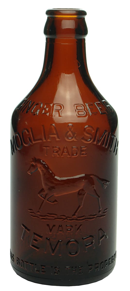 Moglia Smith Temora Horse Amber Glass Ginger Beer Bottle