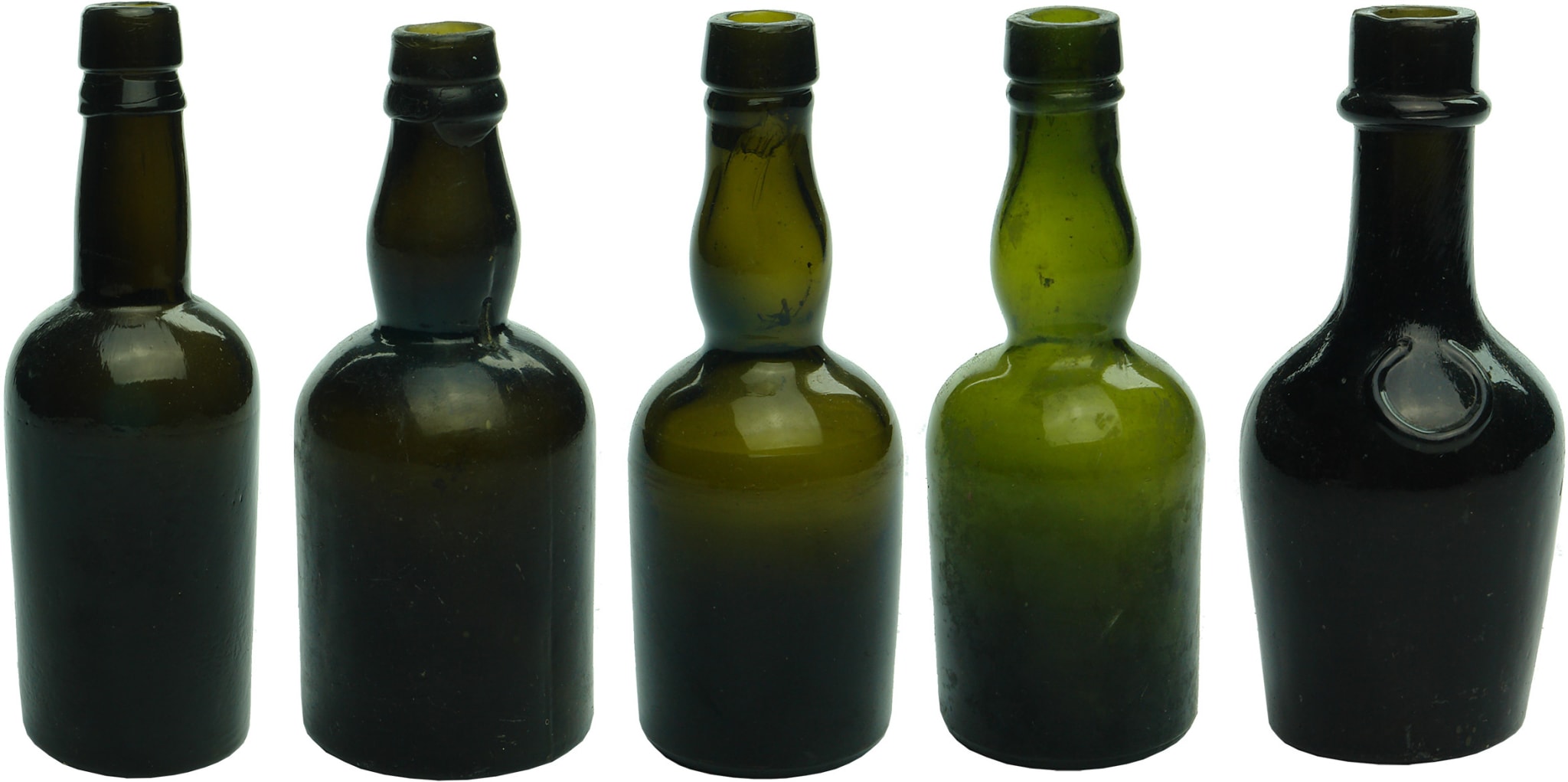 Sample Sized Antique Black Glass Bottles