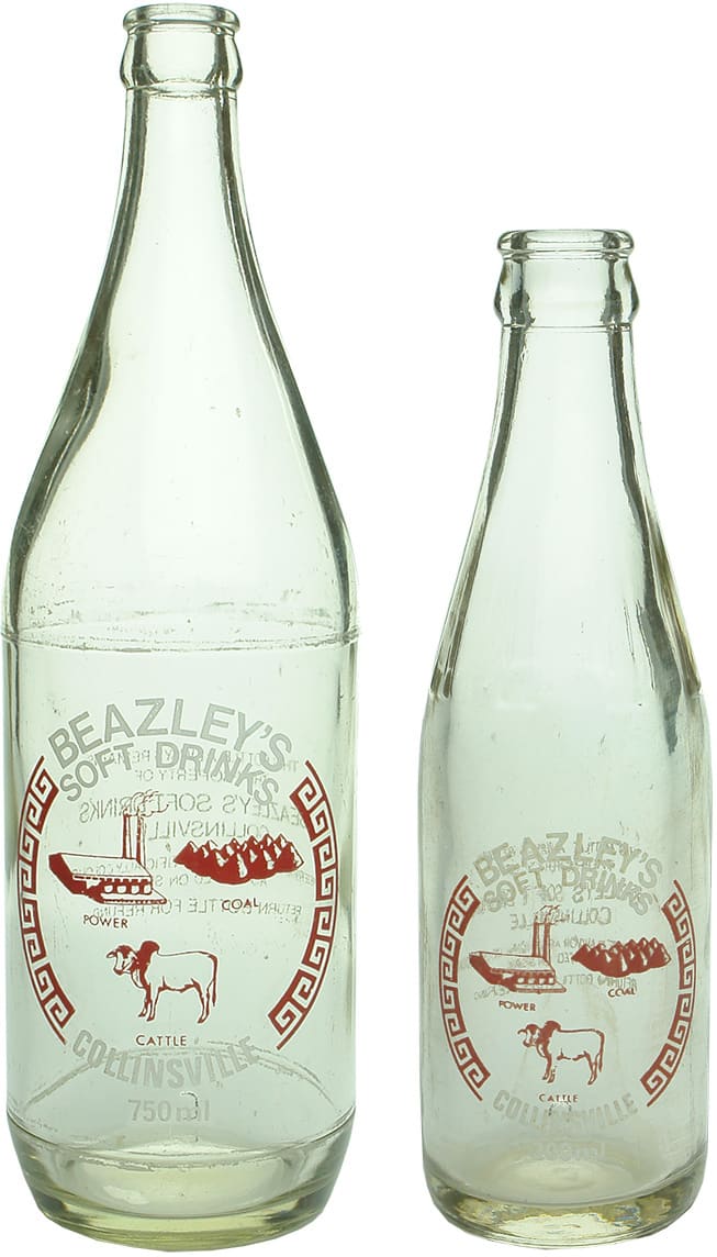 Beazleys Collinsville Ceramic Label Soft Drink Bottles