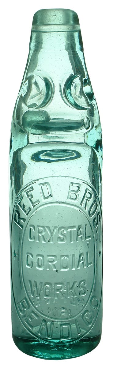 Reed Bros Crystal Cordial Works Bendigo Codd Bottle