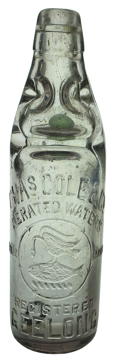 Chas Cole Aerated Waters Geelong Codd Marble Bottle