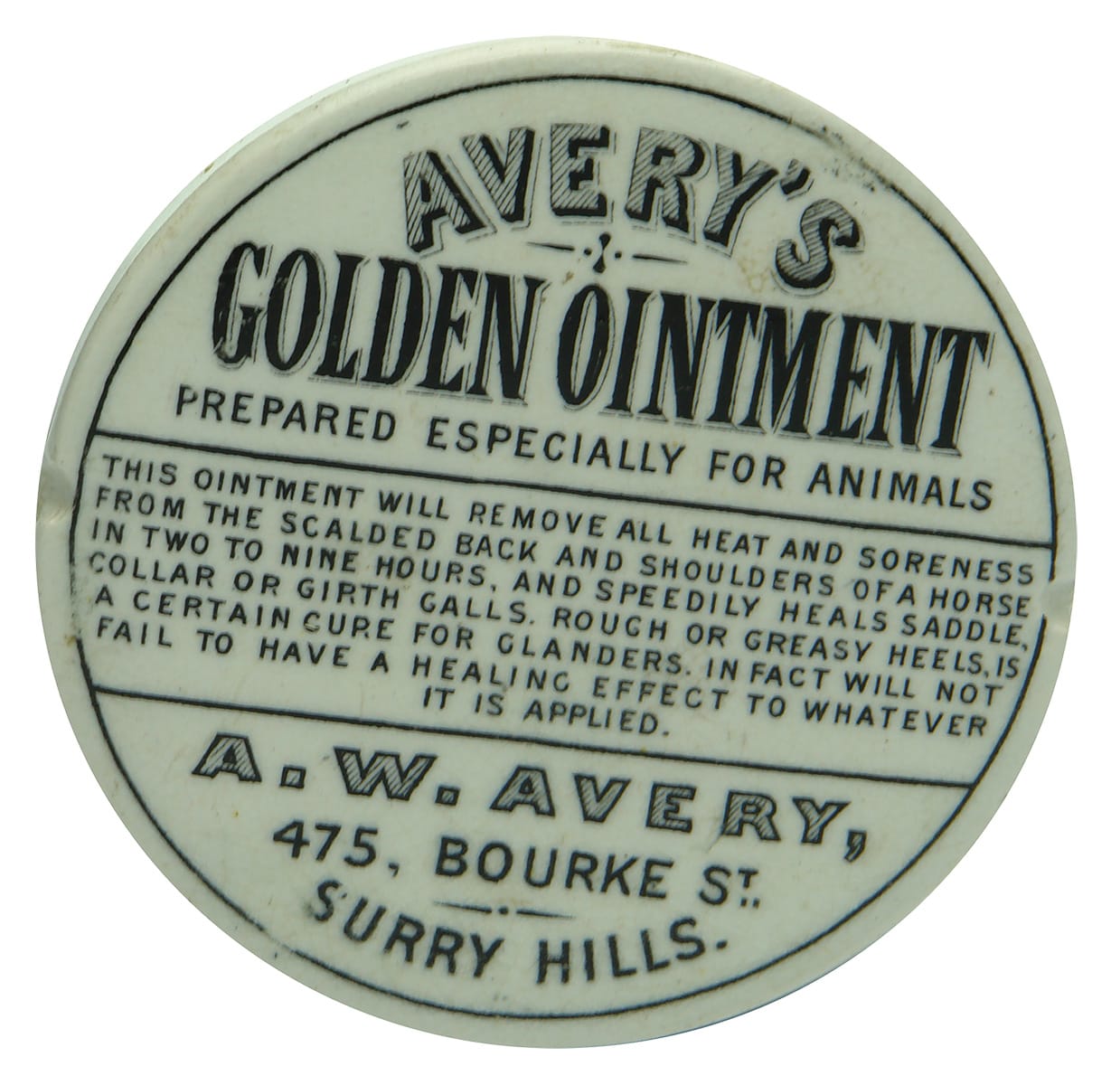 Avery's Golden Ointmnt Surry Hills Pot lid