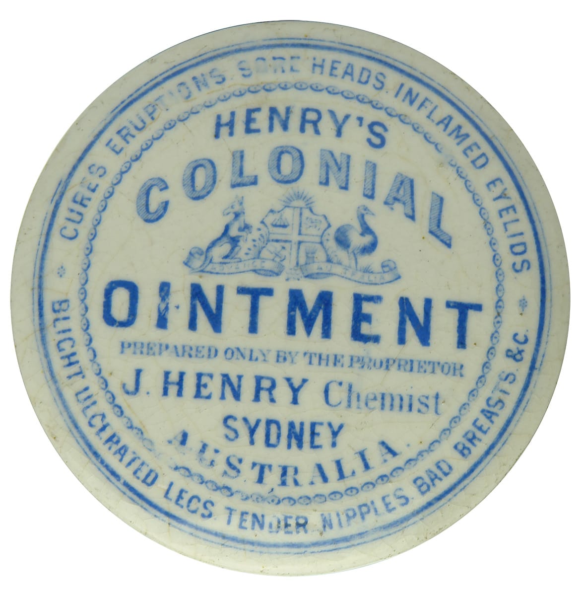 Henrys Colonial Ointment Antique Pot Lid