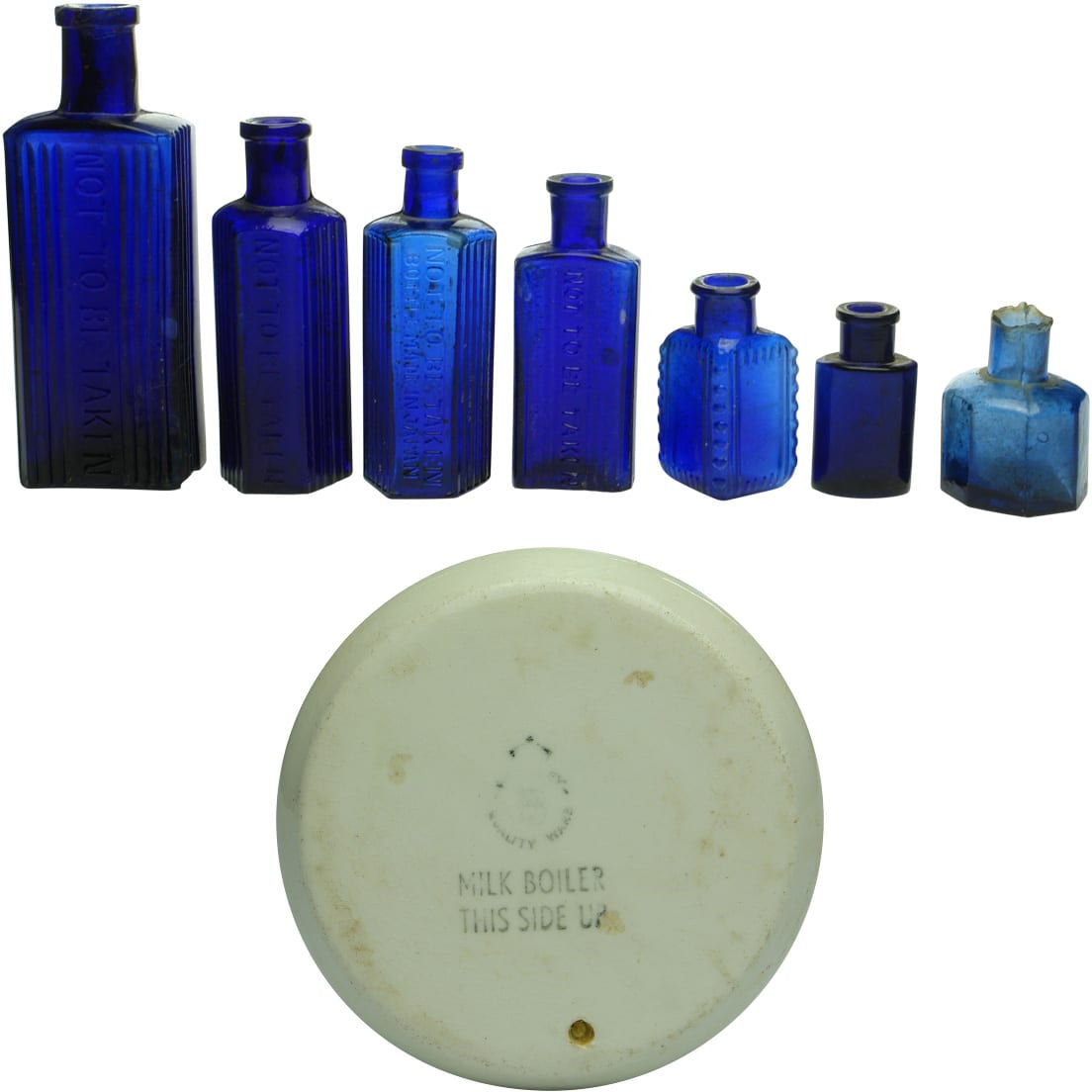 Antique Blue Bottles Milk Saver