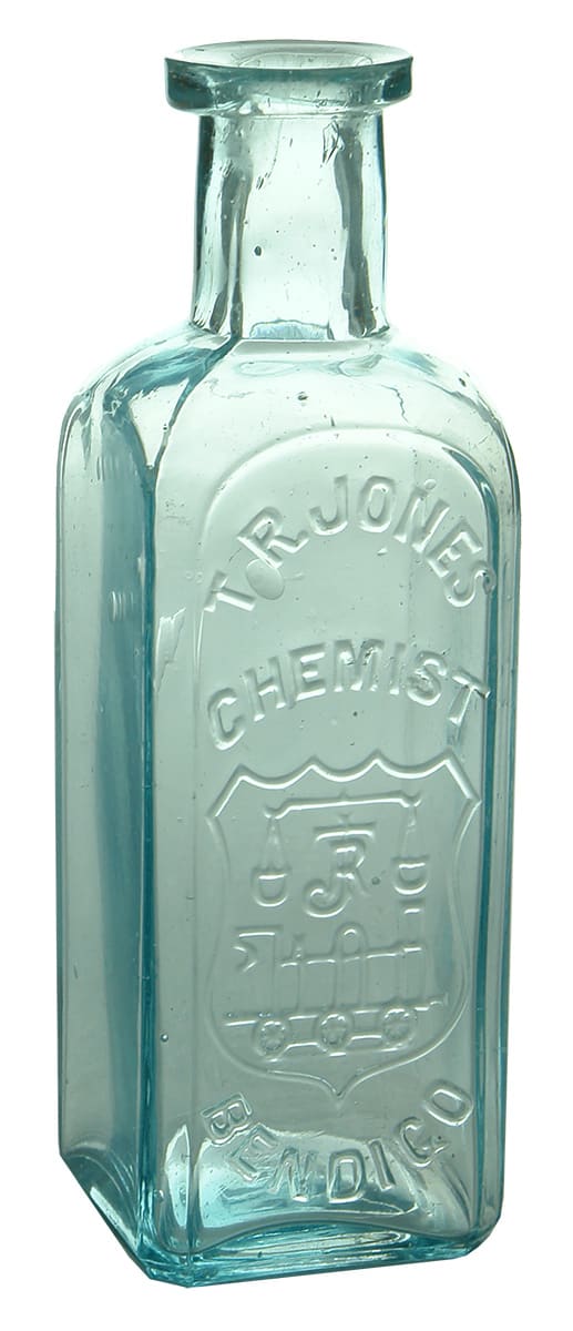 Jones Bendigo Shield Scales Train Antique Chemist Bottle