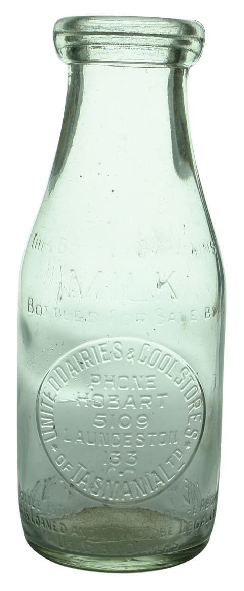 Amalgamated Dairies Coolstores Hobart Launceston Milk Bottle