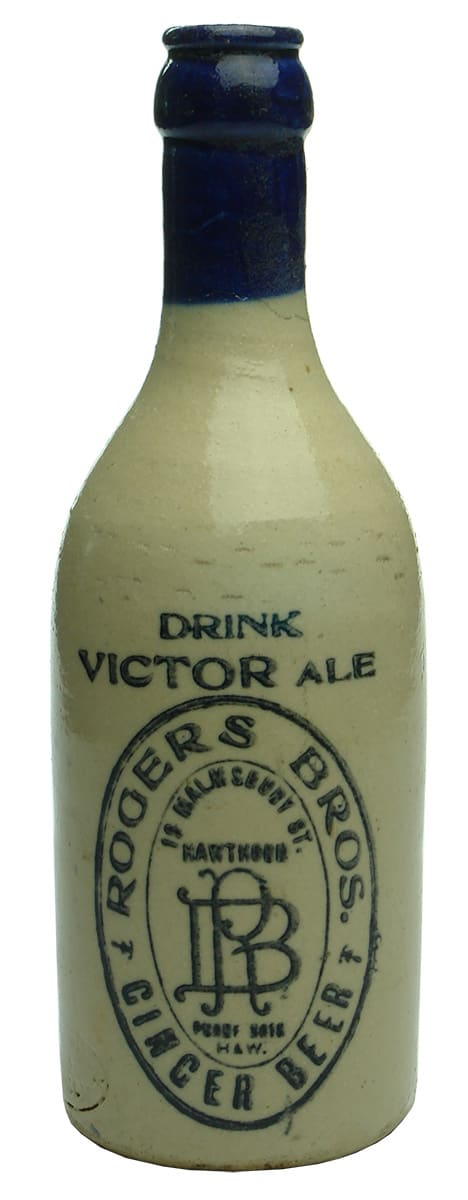 Drink Victor Ale Rogers Bros Hawthorn Stoneware Bottle