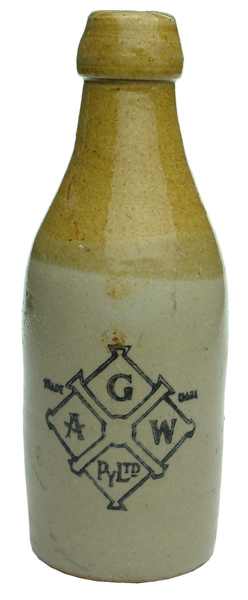 GAW Geelong Stoneware Ginger Beer Bottle