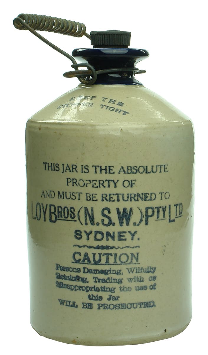 Loy Bros Sydney Blue Lip Stoneware Demijohn