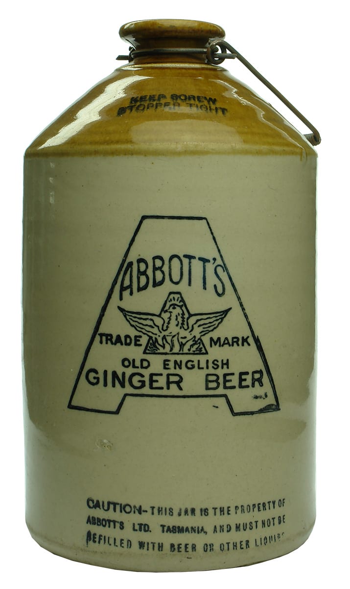 Abbotts Ginger Beer Tasmania Stoneware Demijohn