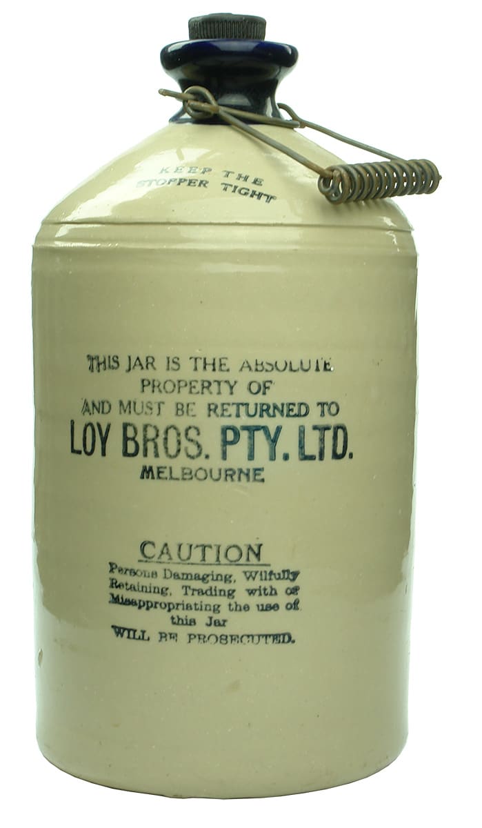 Loy Bros Melbourne Blue Lip Stoneware Demijohn