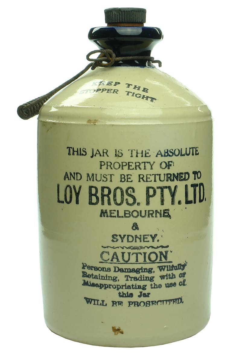 Loy Bros Melbourne Sydney Blue Lip Stoneware Demijohn