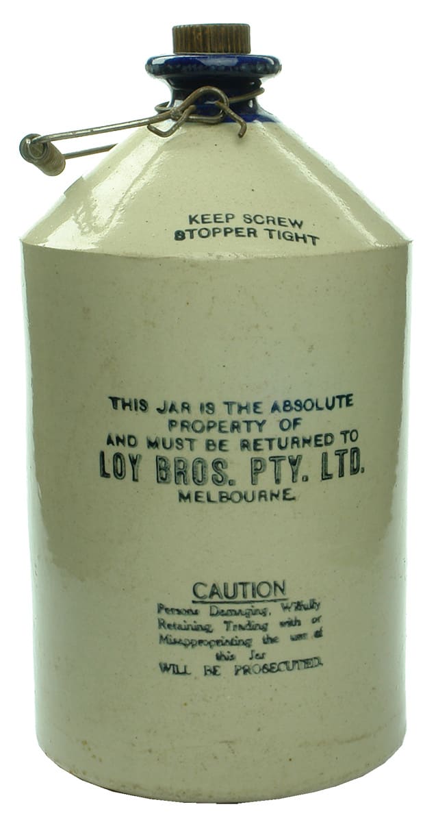 Loy Bros Melbourne Blue Lip Stoneware Demijohn