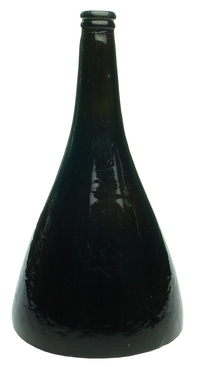 Antique Black Glass Conical Ship Bottle