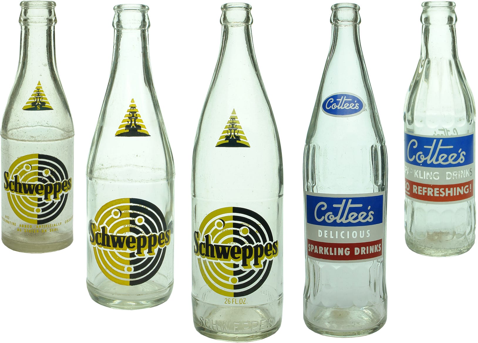 Schweppes Cottees Soft Drink Bottles