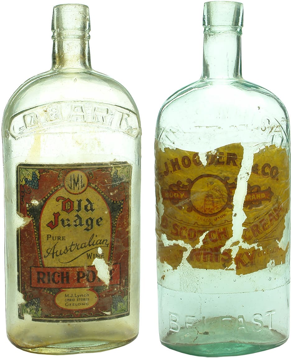 Antique Labelled Geelong Whisky Bottles