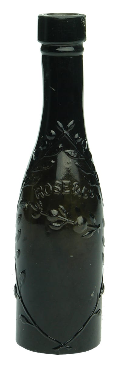 Rose Fruit Vines Sample Black Glass Cordial Bottle