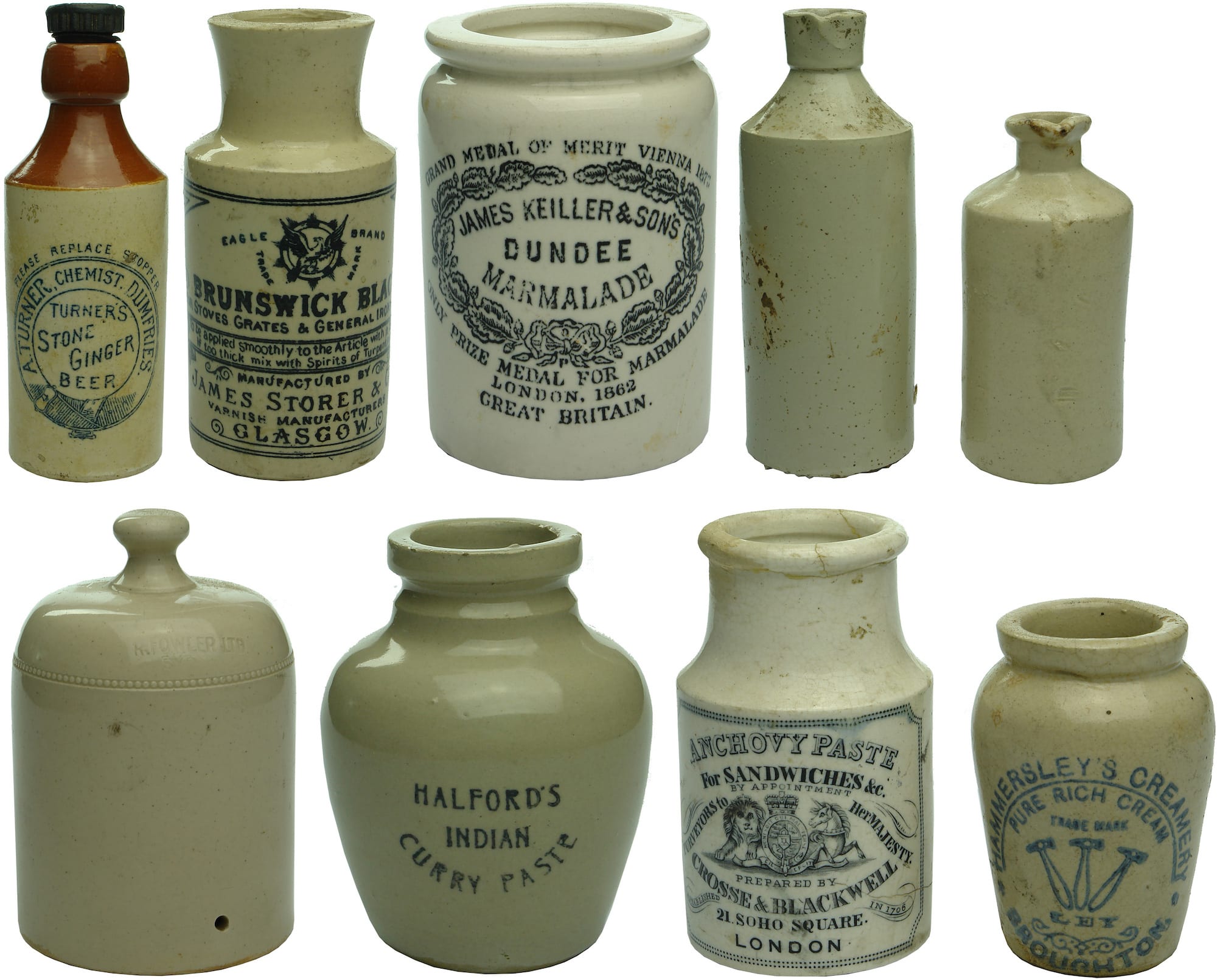 Antique Stoneware Printed Jars Bottles