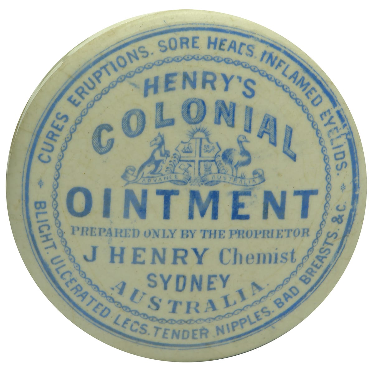 Henrys Colonial Ointment Chemist Sydney Pot Lid