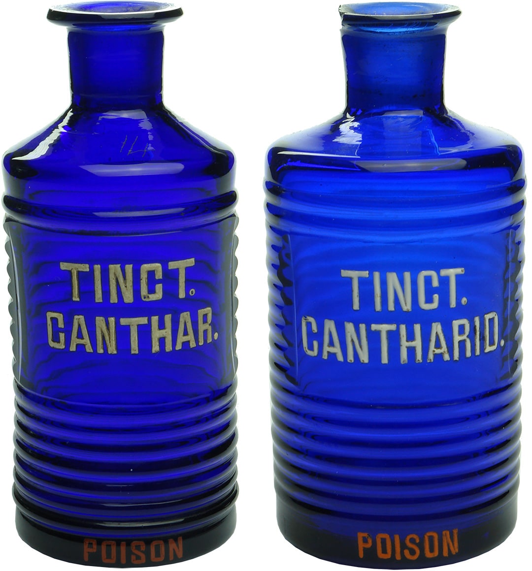 Antique Poison Bottles Blue Glass