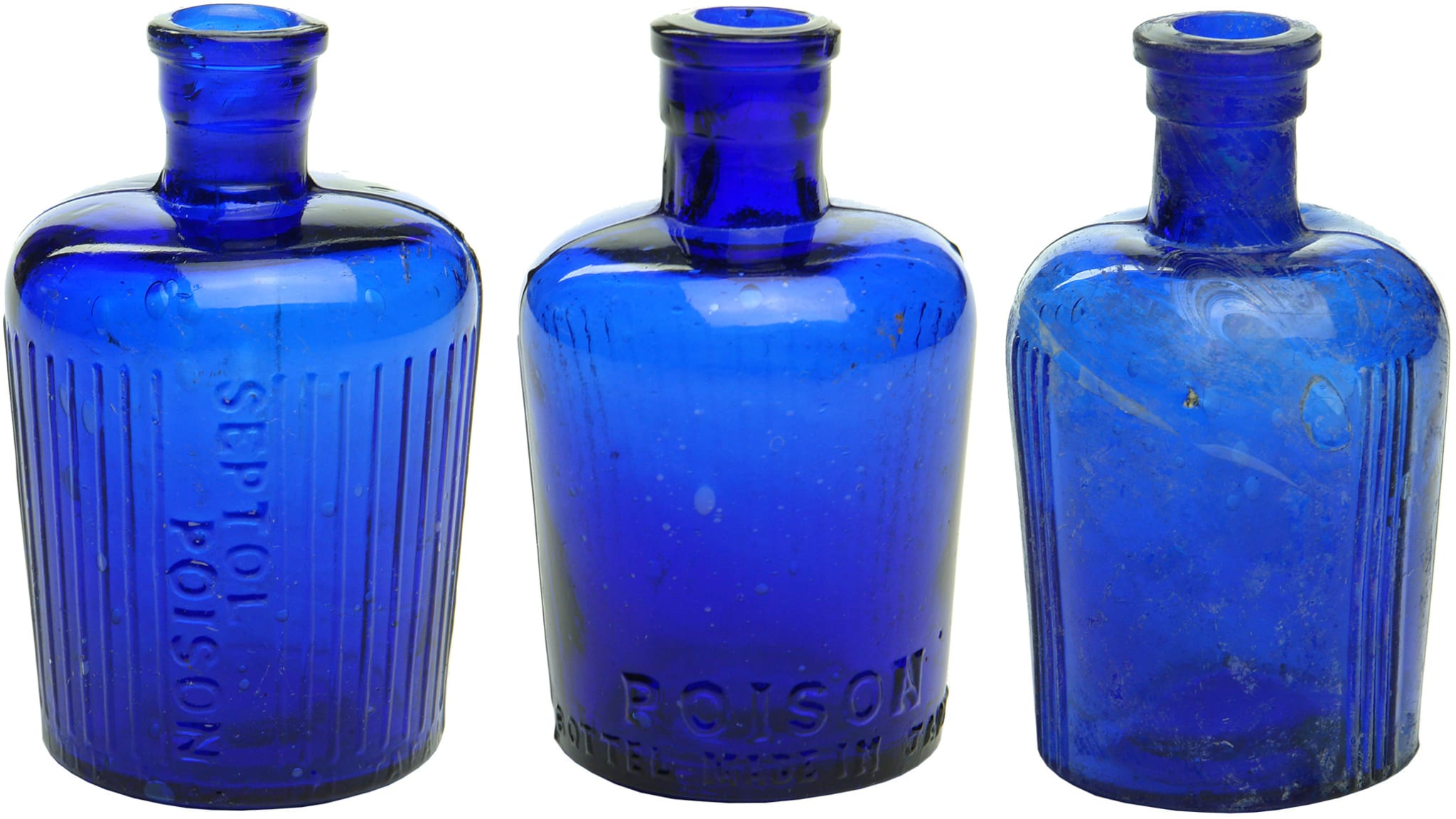 Antique Jug Poison Cobalt Blue Lysol Bottles