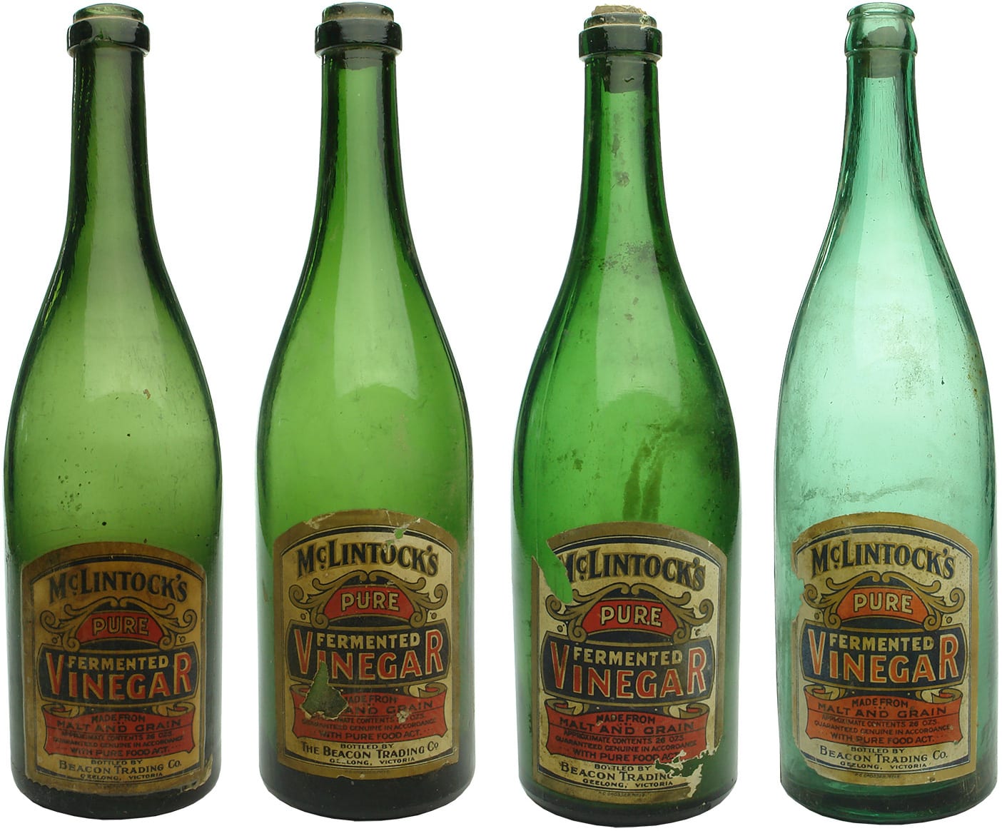 Labelled McLintock's Beacon Trading Vinegar Bottles