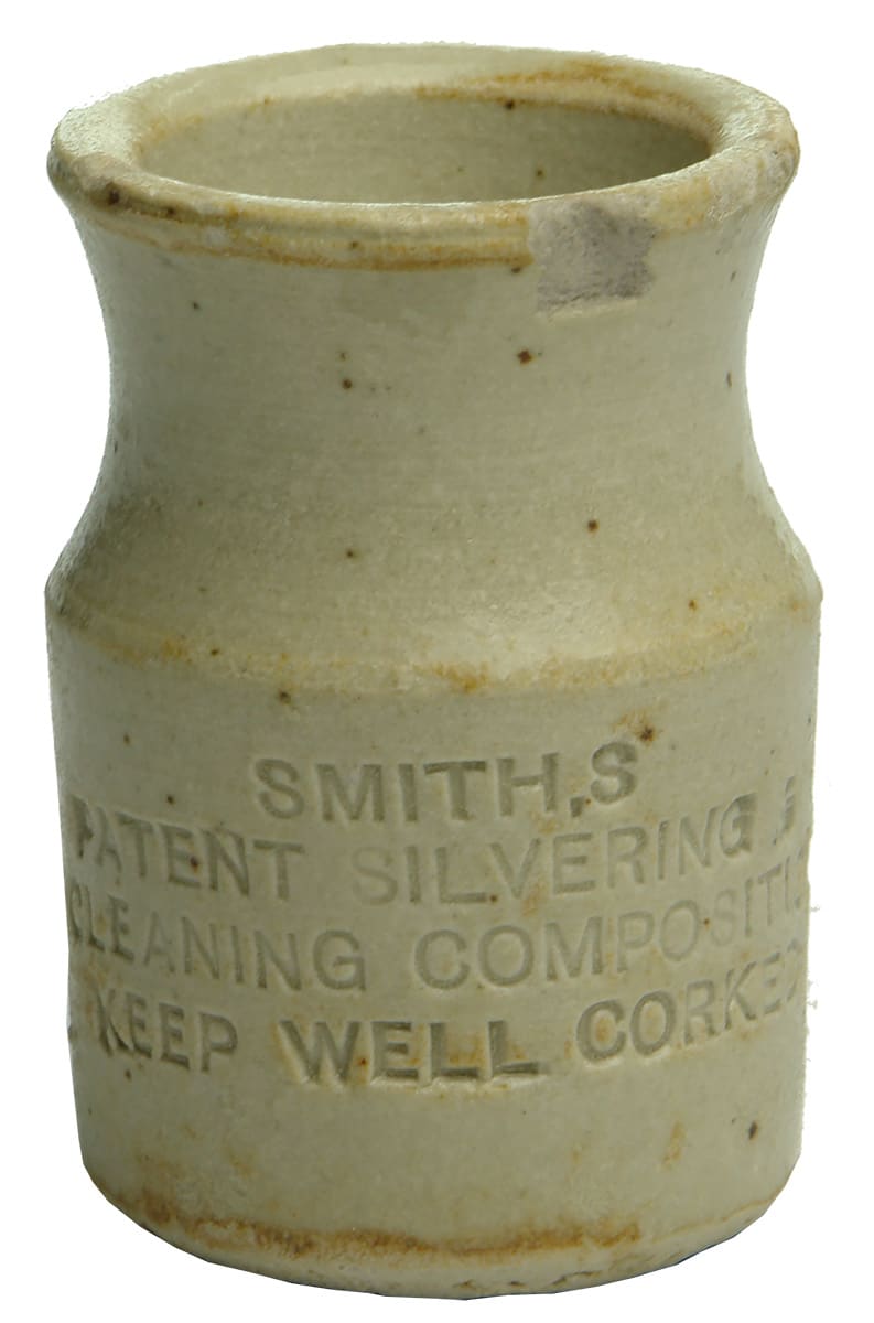 Smiths patent Silvering Cleaning Composition Stoneware Jar