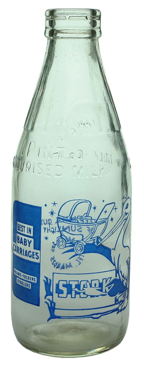 Dairy Farmers Baby Carriages Stork Vintage Milk Bottle