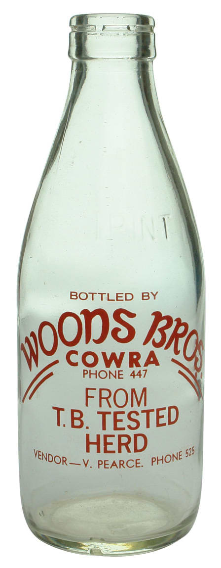 Woods Bros Cowra Pearce Vintage Milk Bottle