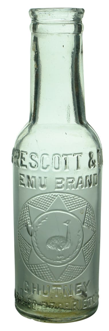 Prescott Emu Brand Chutney Antique Bottle