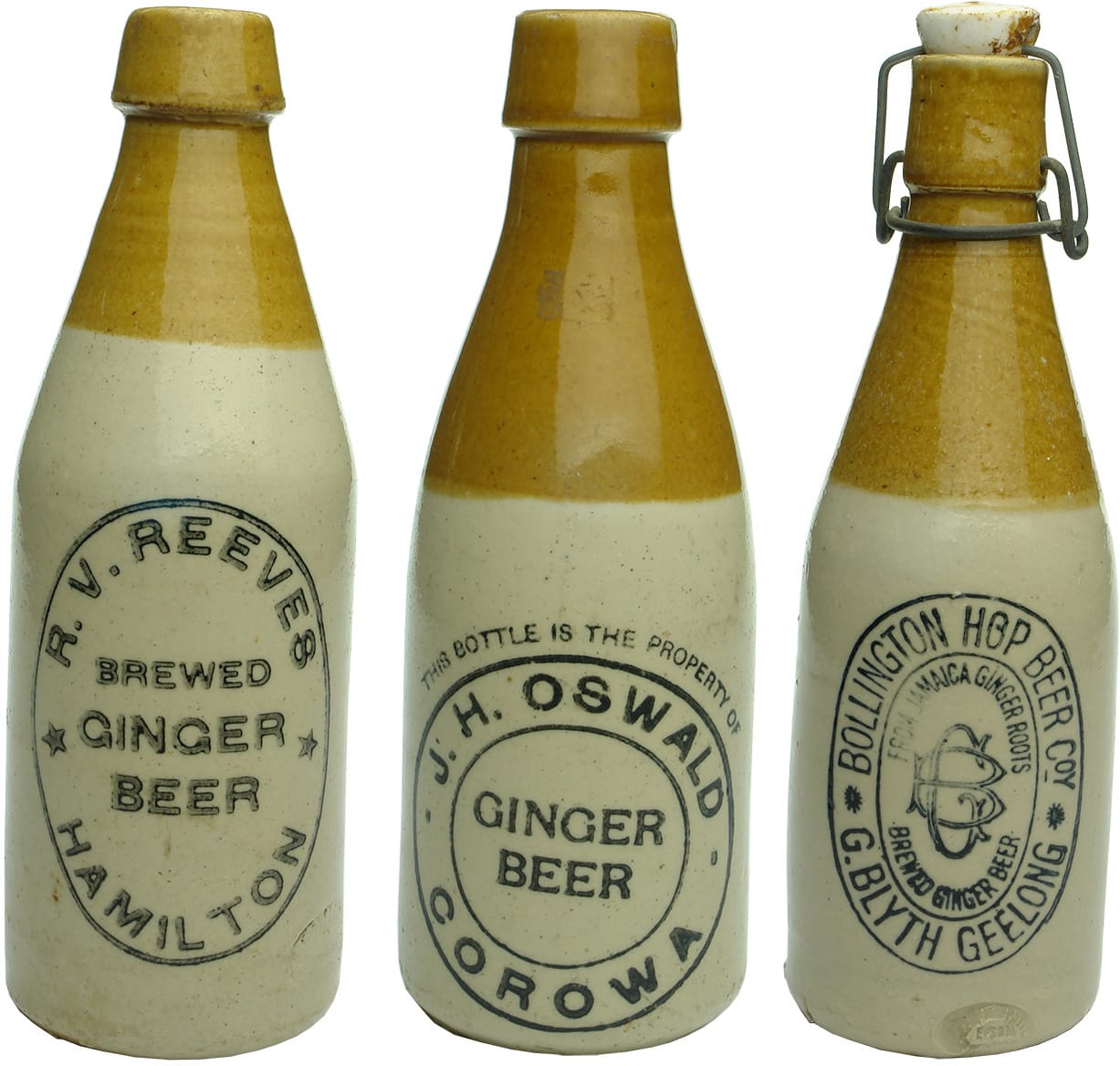 Old Antique Stoneware Ginger Beer Bottles