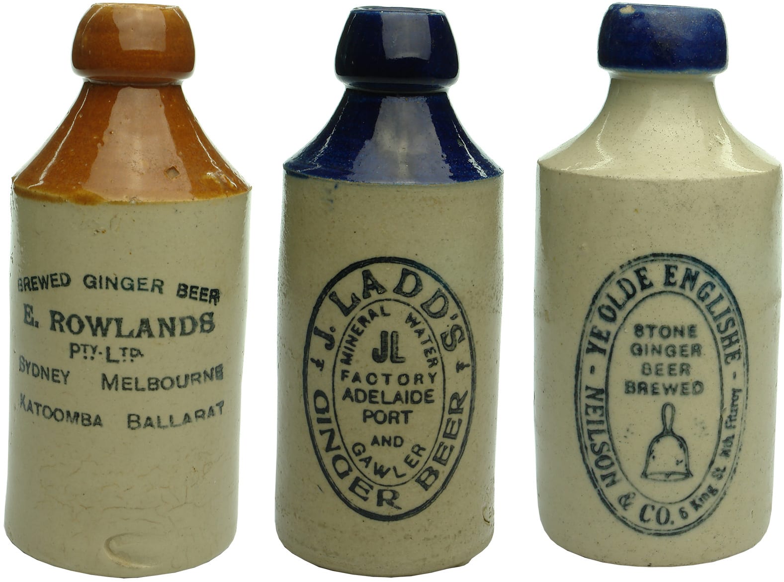 Old Antique Stoneware Ginger Beer Bottles