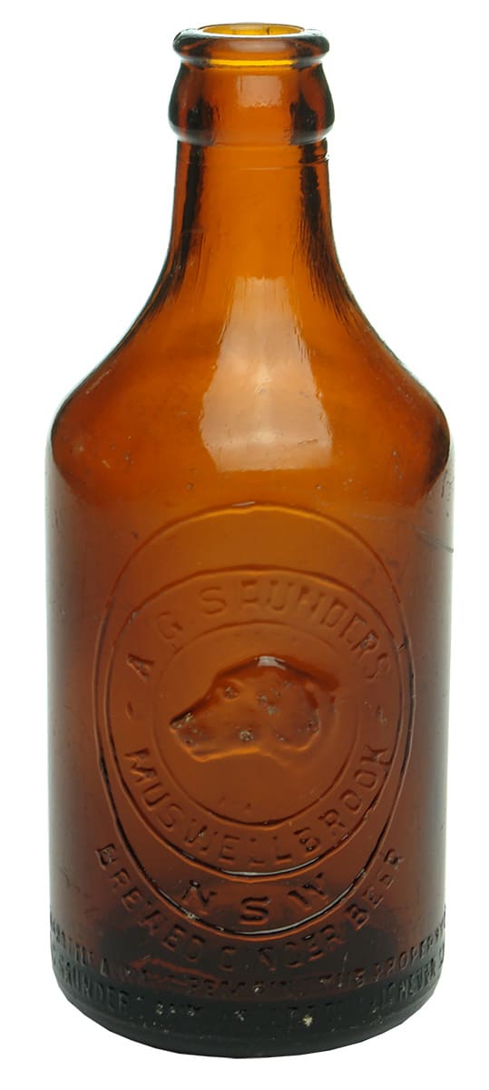 Saunders Muswellbrook Brewed Ginger Beer Glass Bottle