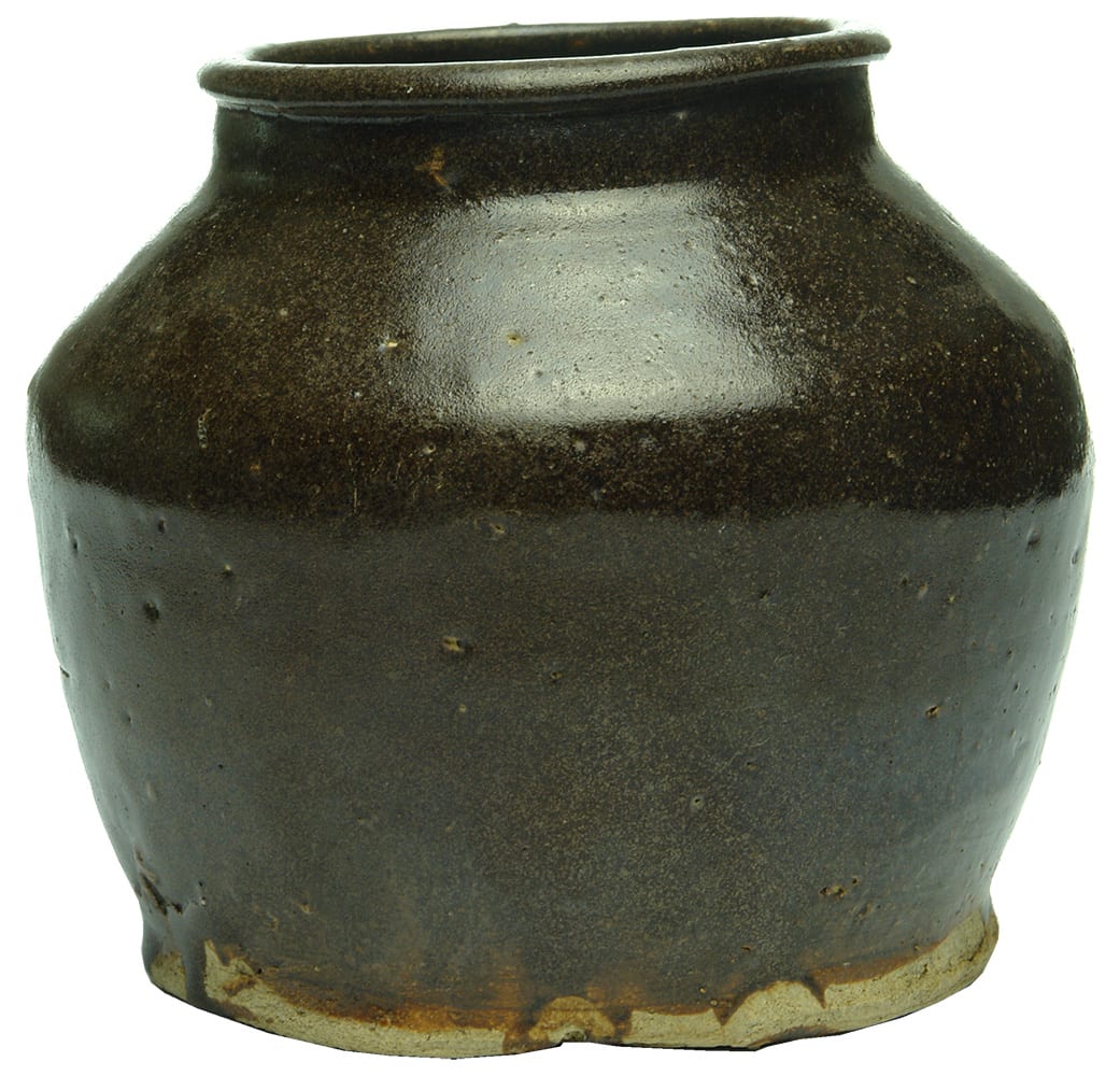 Brown Glaze Chinese Pottery Bean Jar