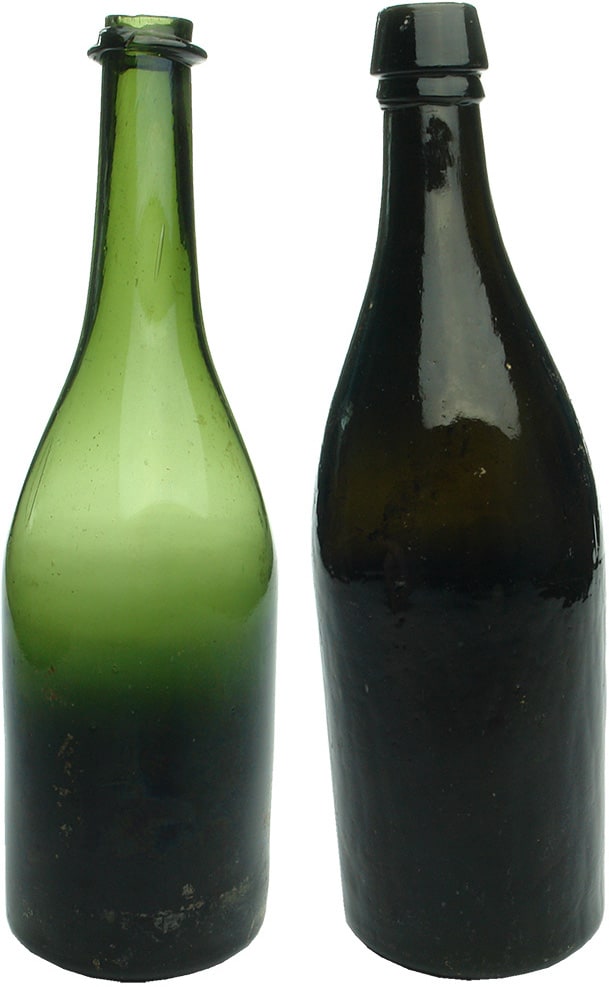 Antique European Black Glass Bottles