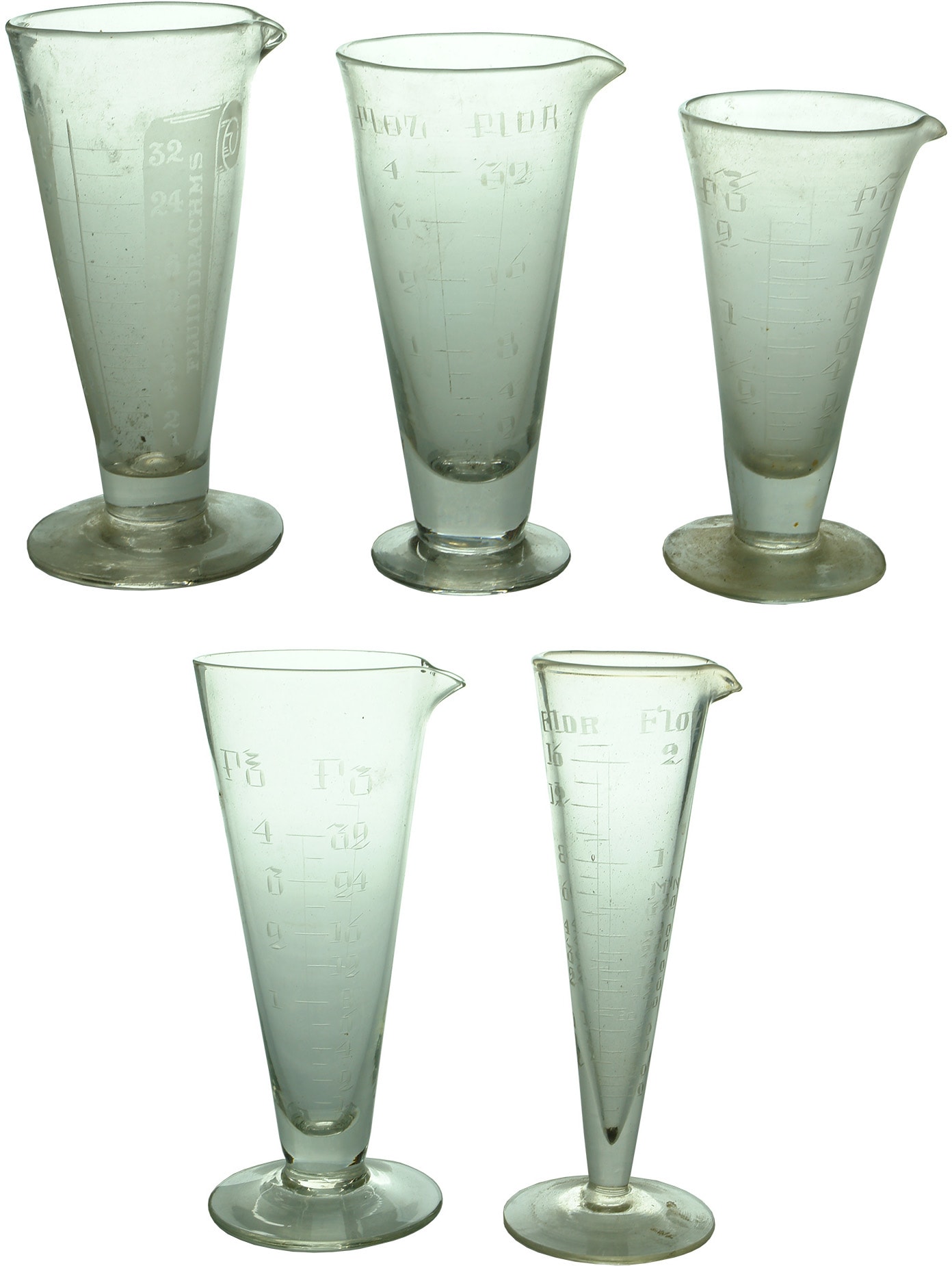 Early Pharmacy Measuring Glass Beakers