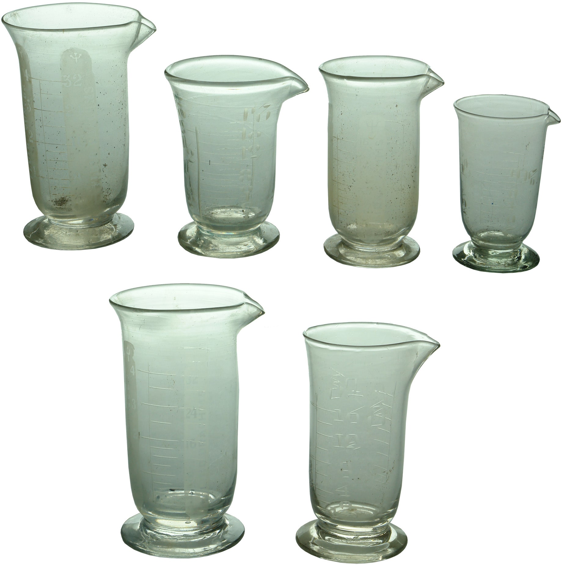 Early Pharmacy Measuring Glass Beakers