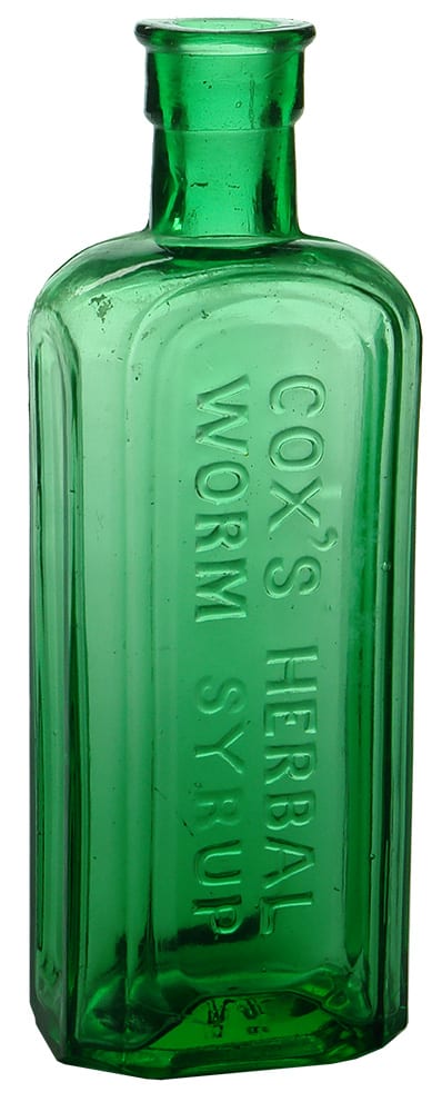 Cox's Herbal Worm Syrup Green Glass Bottle