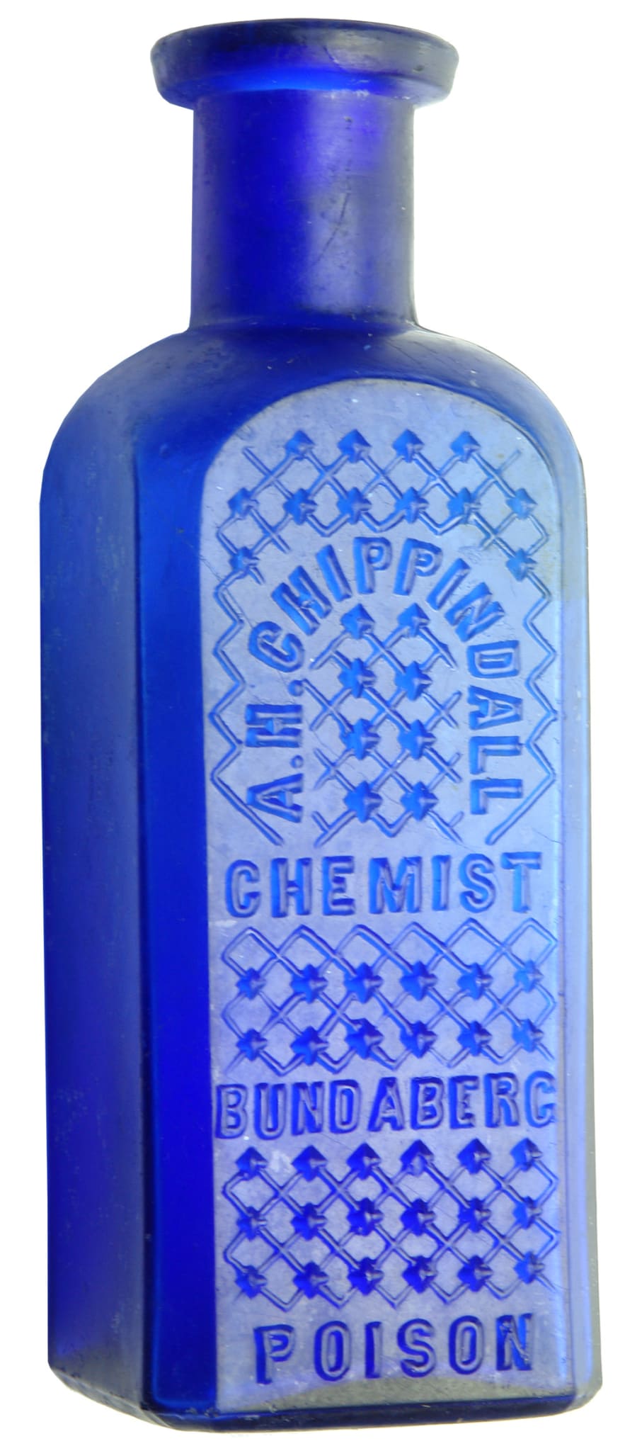 Chippindall Chemist Bundaberg Blue Poison Bottle