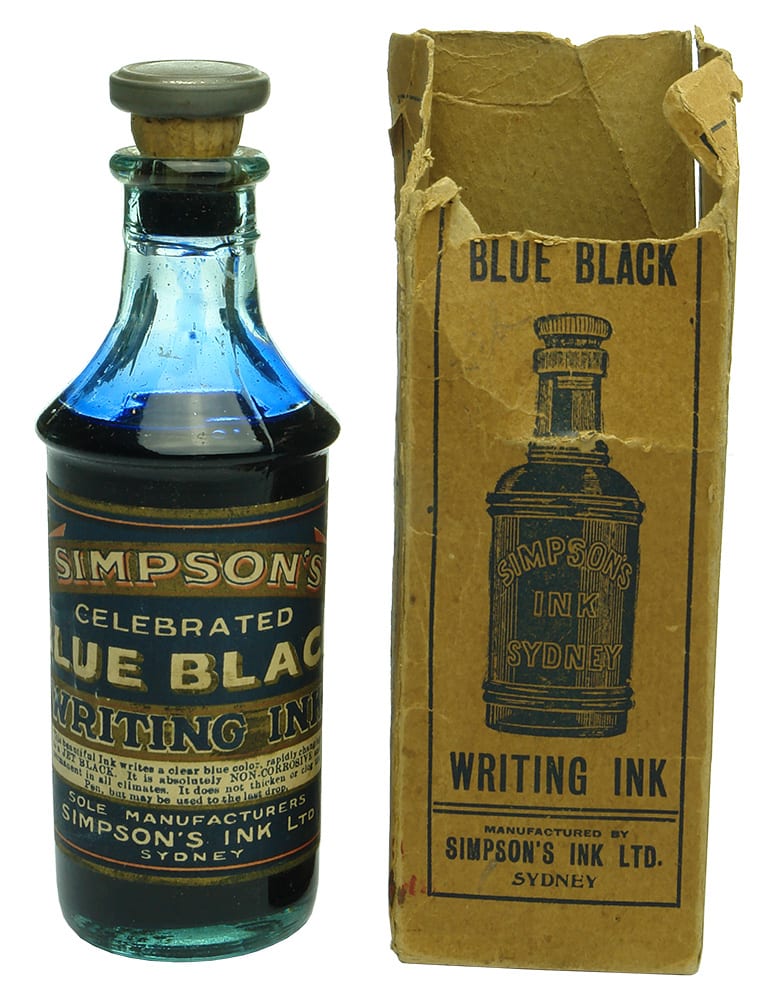 Simpson's Blue Black Writing Ink Sydney Bottle