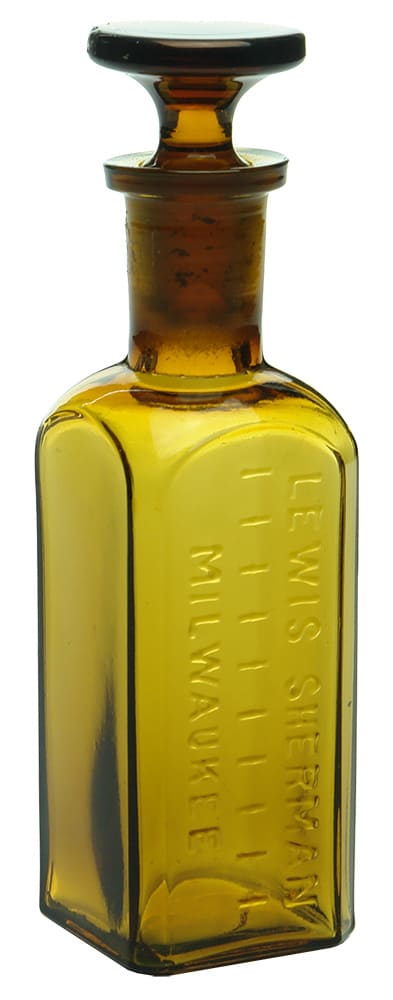 Lewis Sherman Milwaukee Amber Glass Bottle