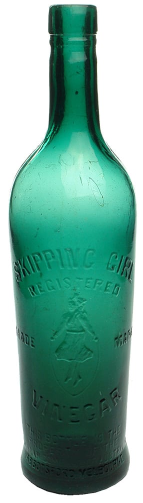 Skipping Girl Vinegar Antique Greed Glass Bottle
