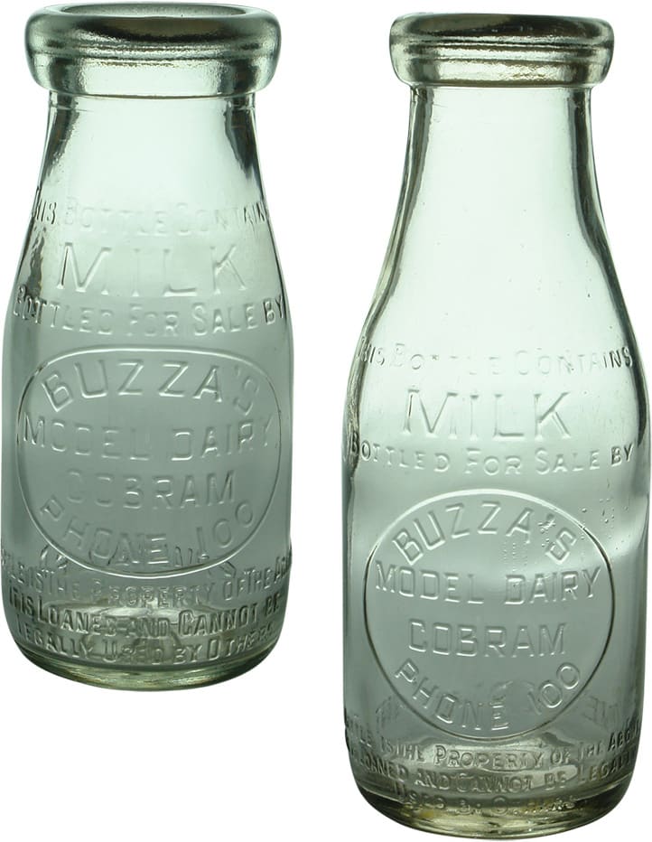 Buzza's Model Dairy Cobram Vintage Milk Bottles