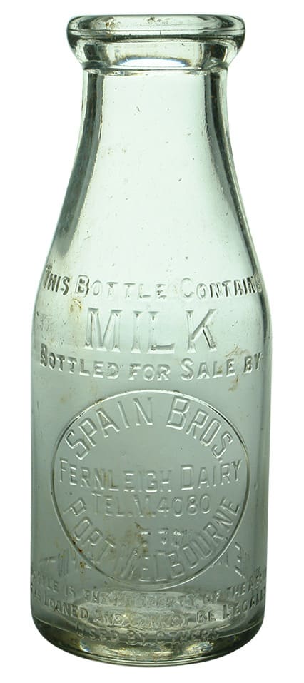 Spain Bros Port Melbourne Milk Bottle