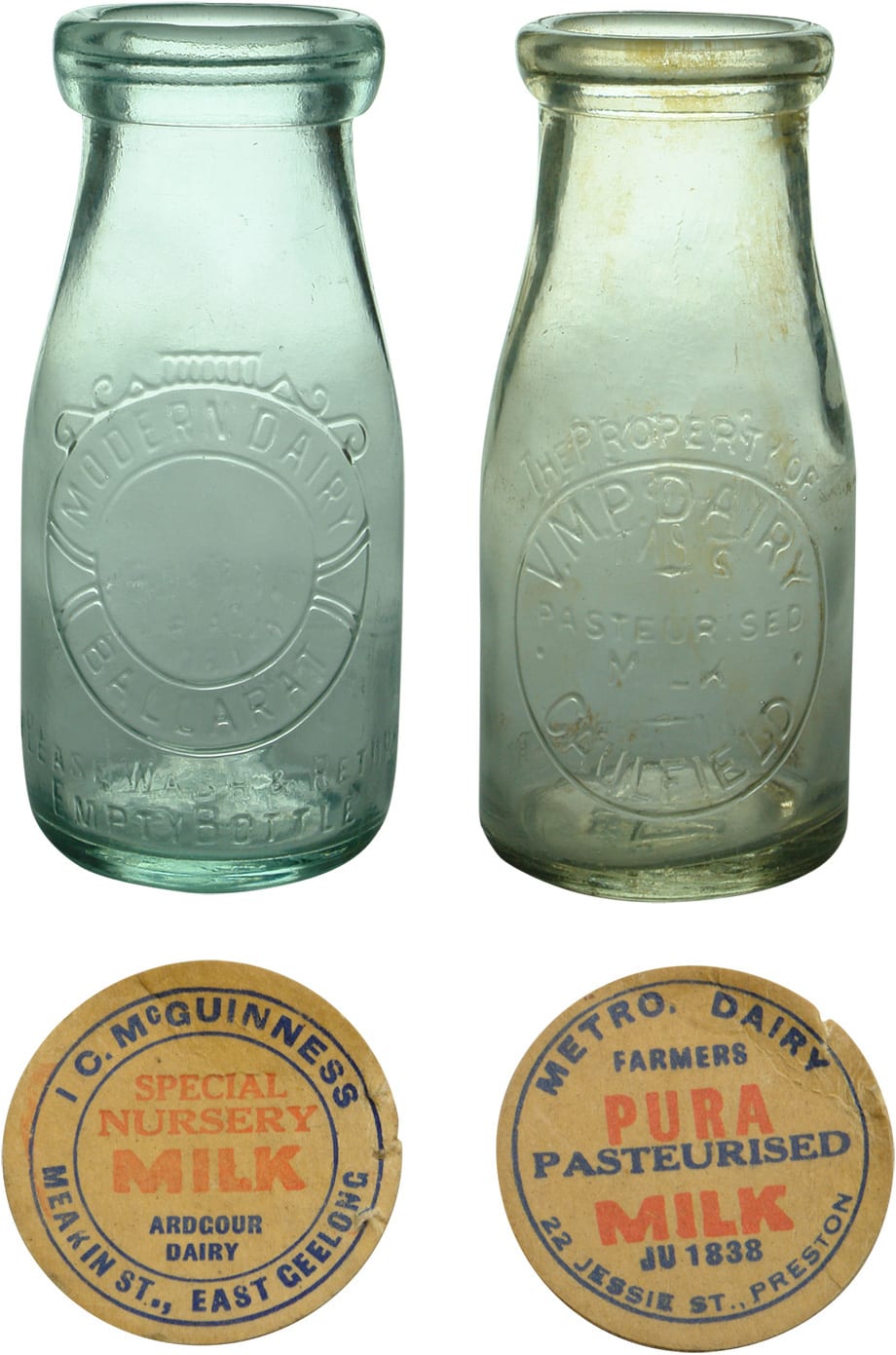 Vintage Milk Cream Bottles Wads