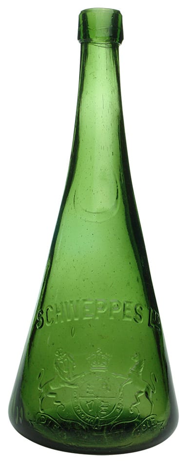 Schweppes Green Glass Conical Cordial Bottle