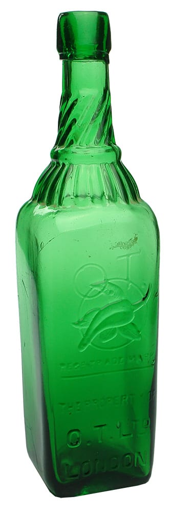 Green Glass OT London Cordial Bottle