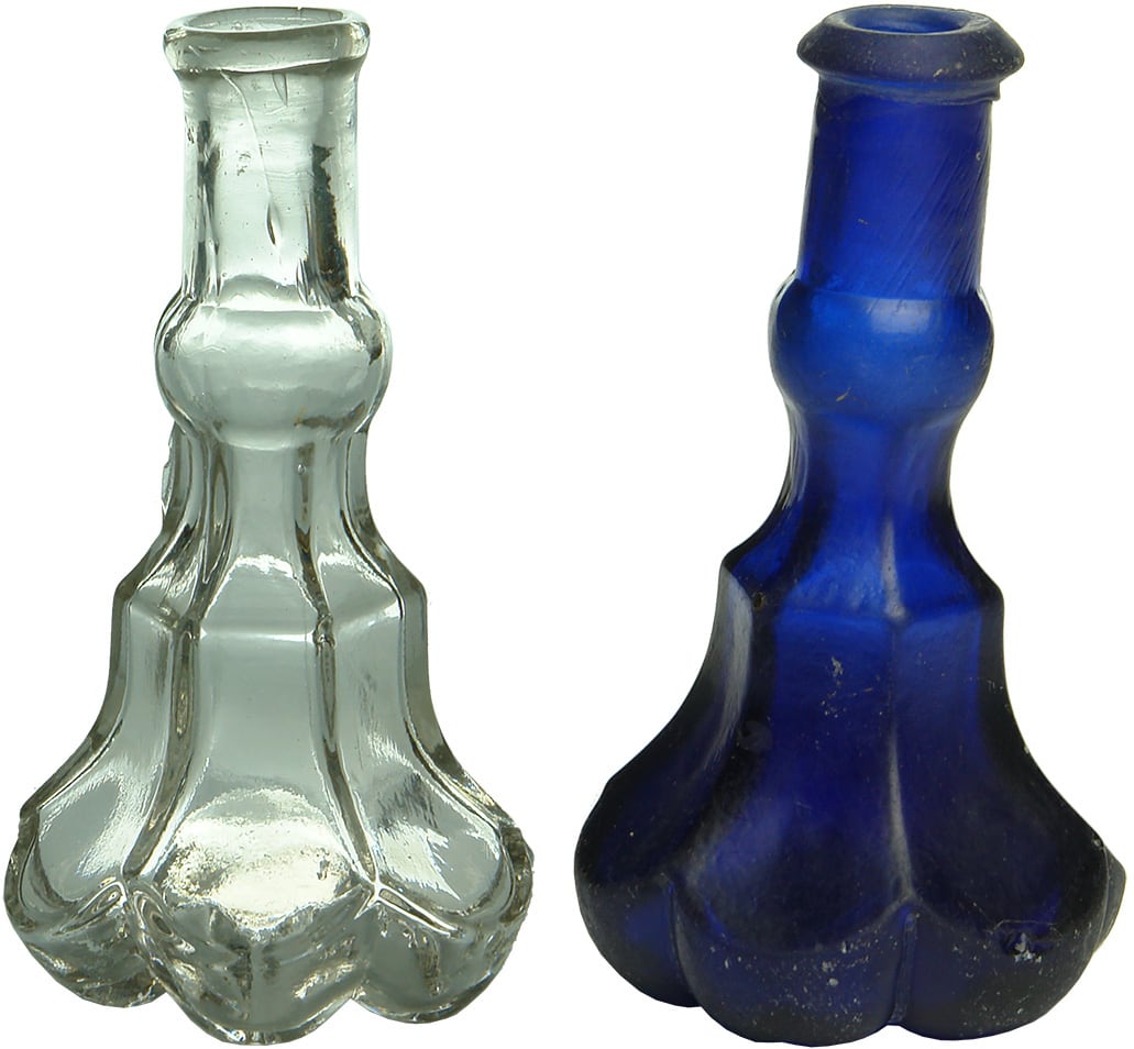 Crosse Blackwell Cobalt Blue Clear Glass Essence Bottles