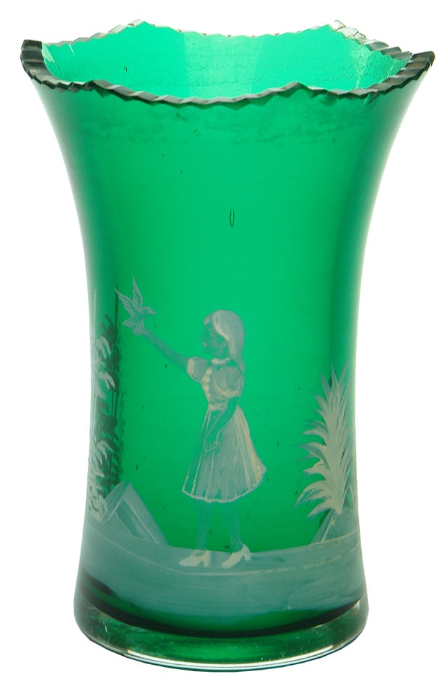 Mary Gregory Green Glass Vase