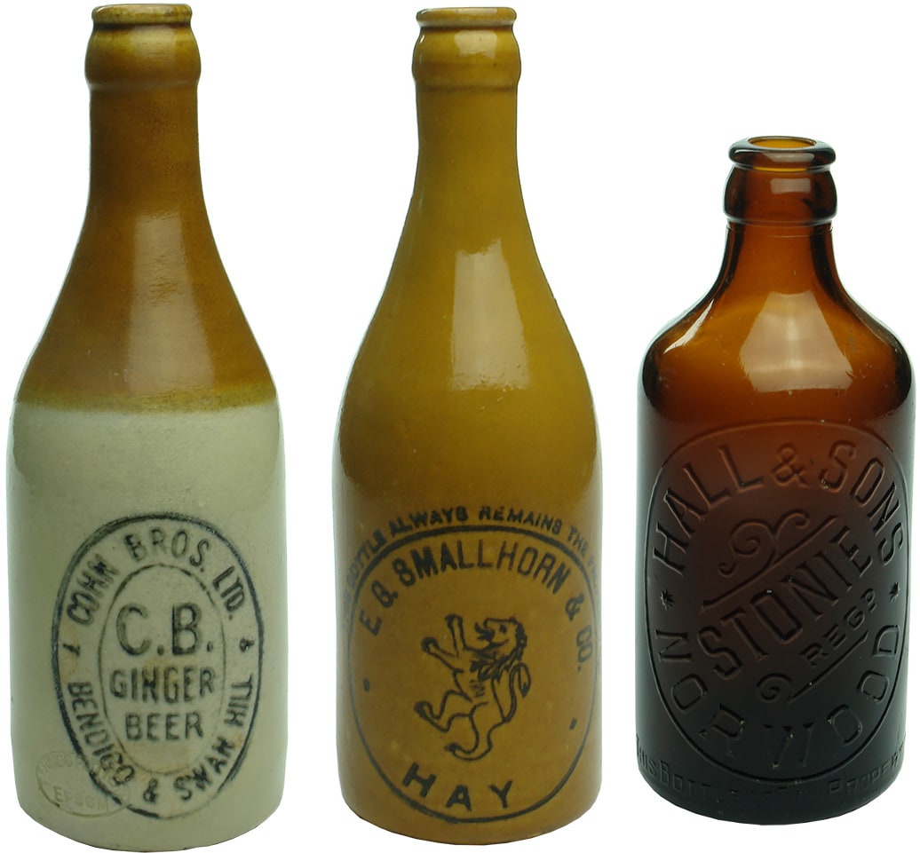 Collection Antique Vintage Stoneware Ginger Beer Bottles